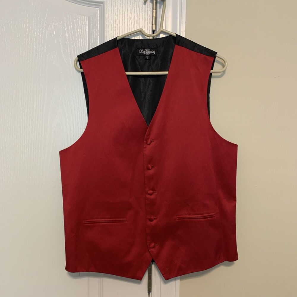 Oleg Cassini Mens Silk Tuxedo Vest Cherry Red Size Small 100% Silk